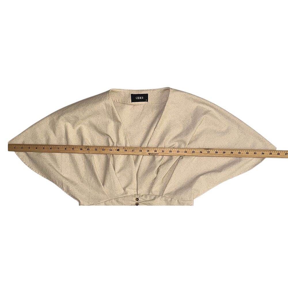 Cider Linen Blend V-Neck Solid Ruffle Ruched Midi Dress Women's 10 - Picture 5 of 10